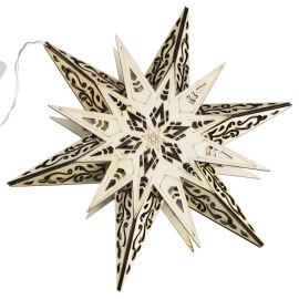 HI Svítící hvězda dřevěná vyřezávaná dekorace (438389)