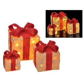 HI Vánoční dárky s červenými stuhami LED dekorace 3 ks (438371)