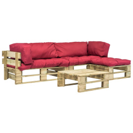 vidaXL 4dílná zahradní sedací souprava z palet a červené podušky dřevo