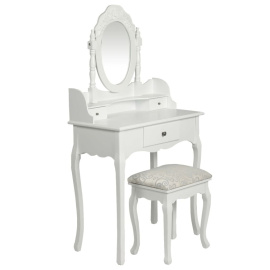 Toaletní stolek se zrcadlem a stoličkou bílý 