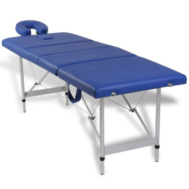 Modrý skládací masážní stůl se 4 zónami a hliníkový rám