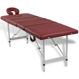 Červený skládací masážní stůl se 4 zónami a hliníkový rám