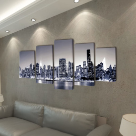 Sada obrazů, tisk na plátně monochromní panoráma New Yorku 100 x 50 cm