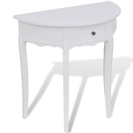 vidaXL Bílý půlkruhový konzolový stolek se zásuvkou