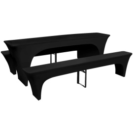 vidaXL 3 strečové černé povlaky na pivní stůl a lavice 220 x 50 x 80 cm