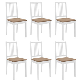 vidaXL Jídelní židle s poduškami 6 ks bílé masivní dřevo (276405)