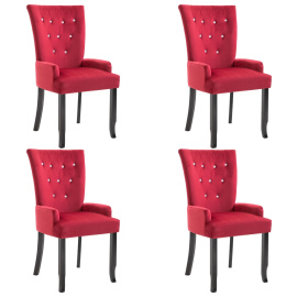 vidaXL Jídelní židle s područkami 4 ks červené samet (276921)