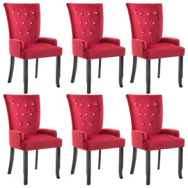 vidaXL Jídelní židle s područkami 6 ks červené samet (276922)