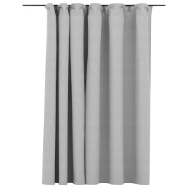 vidaXL Zatemňovací závěs s háčky vzhled lnu šedý 290 x 245 cm