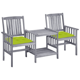vidaXL Zahradní židle s čajovým stolkem a poduškami masivní akácie (3061328)