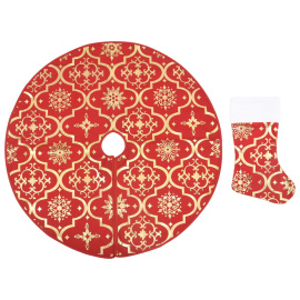 vidaXL Luxusní podložka pod vánoční stromek s punčochou červená 90 cm (330275)