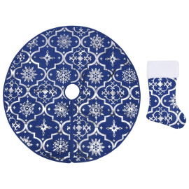 vidaXL Luxusní podložka pod vánoční stromek s punčochou modrá 90 cm (330278)