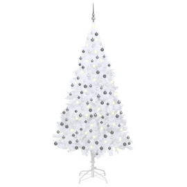 vidaXL Umělý vánoční stromek s LED a sadou koulí bílý 240 cm (3077715)