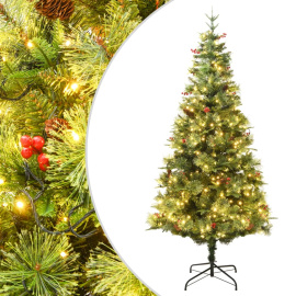 vidaXL Vánoční stromek s LED a borovými šiškami zelený 150 cm PVC a PE (3094556)
