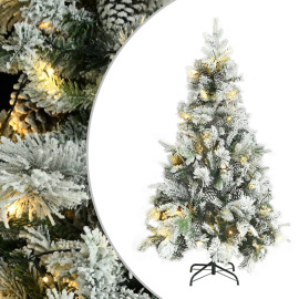 vidaXL Vánoční stromek s LED zasněžený s šiškami 195 cm PVC a PE (3094561)