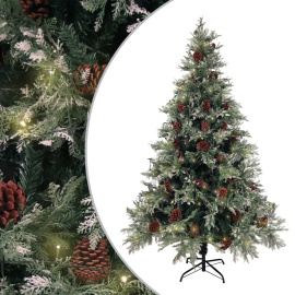vidaXL Vánoční stromek s LED a šiškami zelený a bílý 120 cm PVC a PE (3094563)