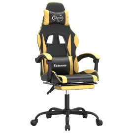 vidaXL Otočná herní židle s podnožkou černá a zlatá umělá kůže