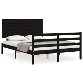 vidaXL Rám postele s čelem černý Small Double masivní dřevo