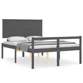 vidaXL Rám postele s čelem šedý 140 x 190 cm masivní dřevo