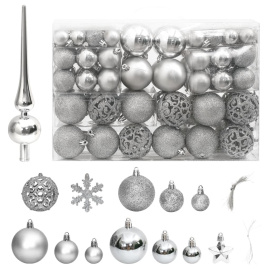 vidaXL 111dílná sada vánočních ozdob stříbrná polystyren (356111)