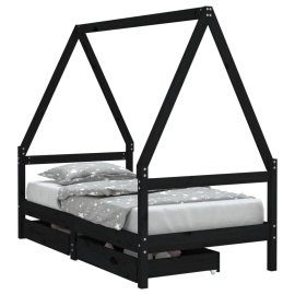 vidaXL Dětská postel se zásuvkami černá 80x160 cm masivní borové dřevo (834476)
