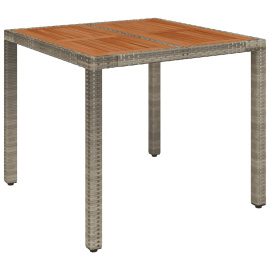 vidaXL Zahradní stůl s dřevěnou deskou šedý 90 x 90 x 75 cm polyratan