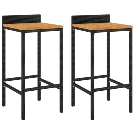 vidaXL Barové stoličky 2 ks černé polyratan a masivní akáciové dřevo