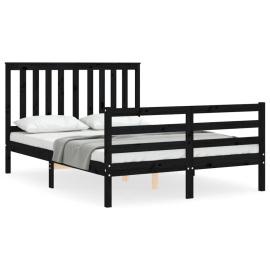 vidaXL Rám postele s čelem černý Small Double masivní dřevo