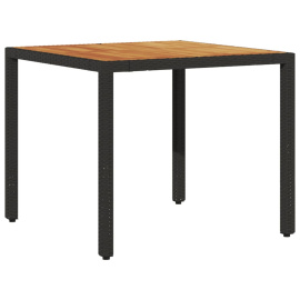 vidaXL Zahradní stůl s akáciovou deskou černý 90x90x75 cm polyratan (365529)