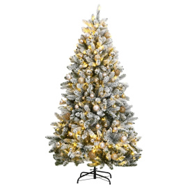 vidaXL Umělý sklápěcí vánoční stromek s 300 LED a koulemi 180 cm (3210156)