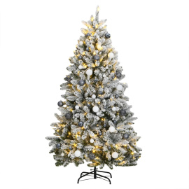 vidaXL Umělý sklápěcí vánoční stromek s 300 LED a koulemi 180 cm (3210174)