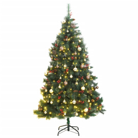 vidaXL Umělý sklápěcí vánoční stromek s 300 LED a koulemi 180 cm (3210223)