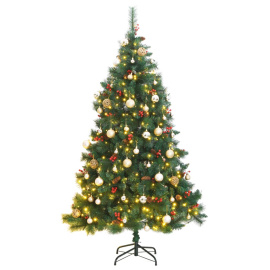 vidaXL Umělý sklápěcí vánoční stromek s 300 LED a koulemi 210 cm (3210237)