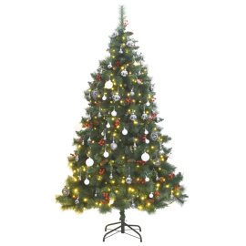 vidaXL Umělý sklápěcí vánoční stromek s 300 LED a koulemi 210 cm (3210250)