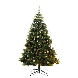 vidaXL Umělý sklápěcí vánoční stromek s 300 LED a koulemi 180 cm (3210374)