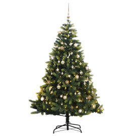 vidaXL Umělý sklápěcí vánoční stromek s 300 LED a koulemi 180 cm (3210404)
