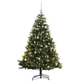 vidaXL Umělý sklápěcí vánoční stromek s 300 LED a koulemi 210 cm (3210405)