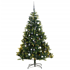 vidaXL Umělý sklápěcí vánoční stromek s 300 LED a koulemi 180 cm (3210434)