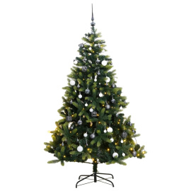 vidaXL Umělý sklápěcí vánoční stromek s 300 LED a koulemi 210 cm (3210435)