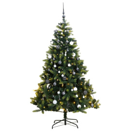 vidaXL Umělý sklápěcí vánoční stromek s 300 LED a koulemi 240 cm (3210436)